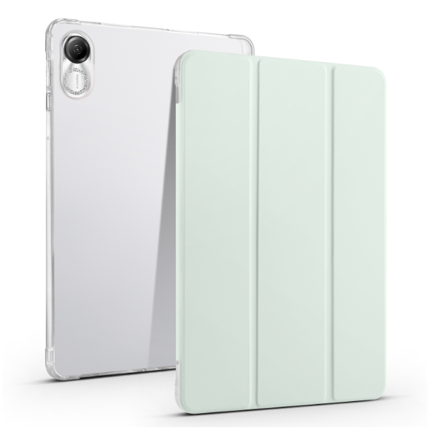 3-folding Transparent TPU Smart Leather Tablet Case Light Green - For Honor Pad X9 / Pad X8 Pro - MosAccessories